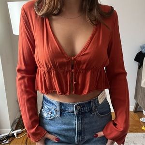 Rust orange long sleeve crop top